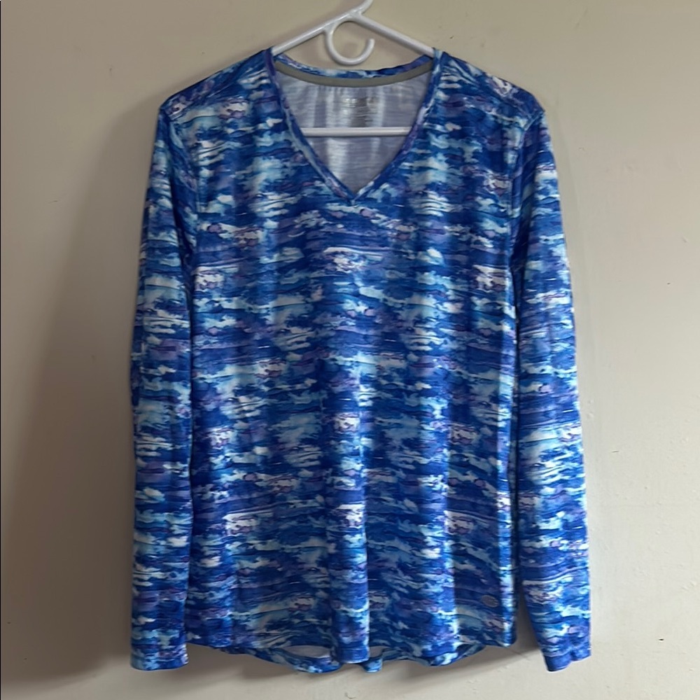 Vibrant Blue Patterned V-Neck Top Sun shirt